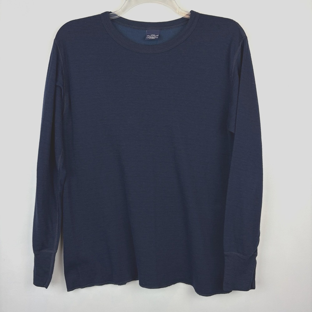 Vtg Duofold Thermal Shirt Mens Large Blue Long John Base Layer Crewneck Made USA
